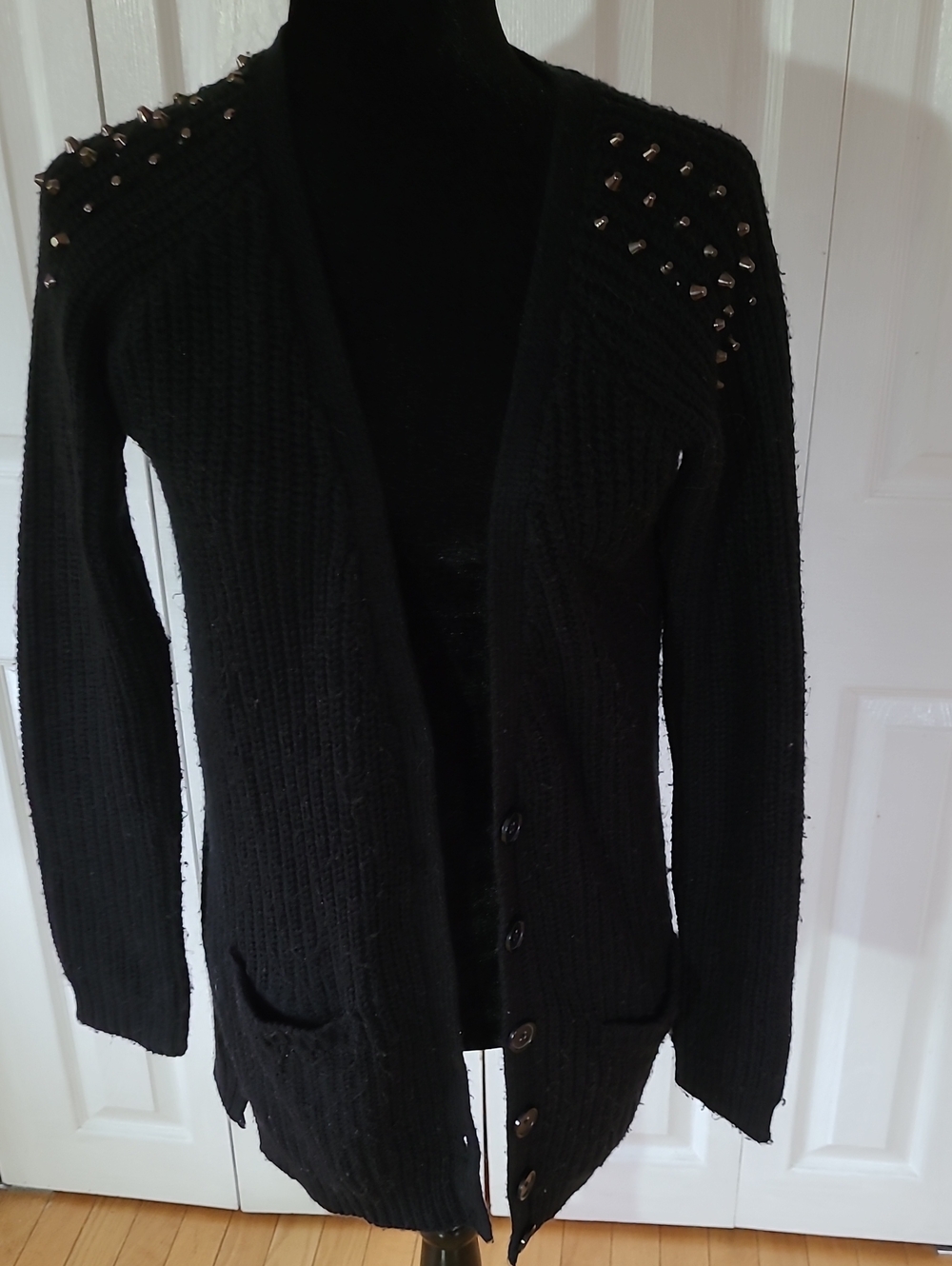 Black Studded Open-Front Women's Cardigan Sweater